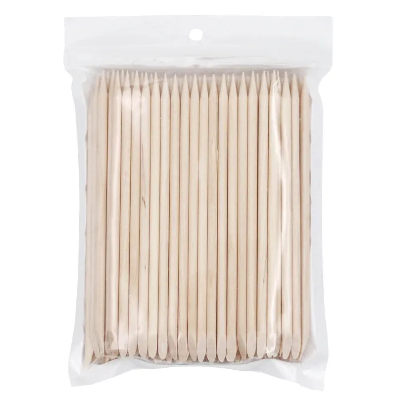 100pcs Nail Wooden Cuticle Pusher Nail Art Stickers Orange Wood Sticks Cuticle Removal Manicure Nail Art Tools