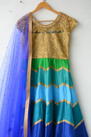 Blue Layred Salwar with golden embroidery top