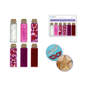 Craft Medley: Glitter/Confetti Vials Asst w/Cork Lid (6 x 8.4-Rouge), 50.4g
