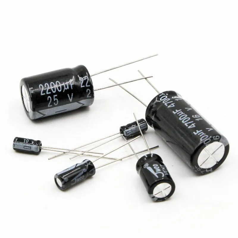 Full Values Aluminum Electrolytic Capacitor 6.3V 10V 16V 25V 35V 50V 63V 100V 250V 400V 450V 10uF to 1000uF 1000uF to 4700uF