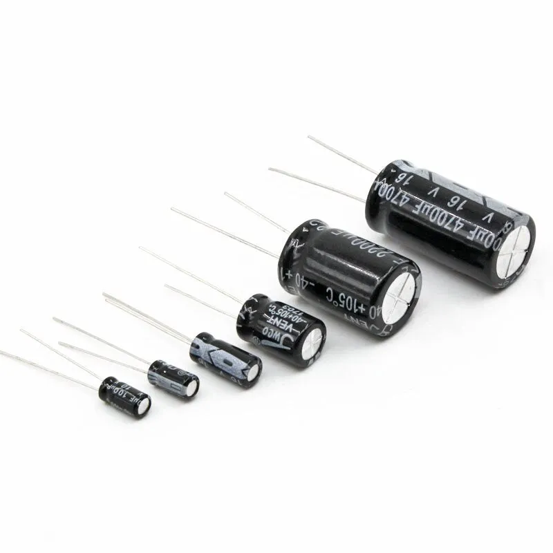 Full Values Aluminum Electrolytic Capacitor 6.3V 10V 16V 25V 35V 50V 63V 100V 250V 400V 450V 10uF to 1000uF 1000uF to 4700uF