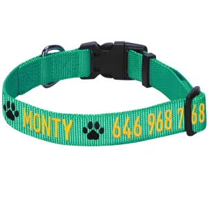 Personalized Dog Collar with Pet Name and Phone, Green