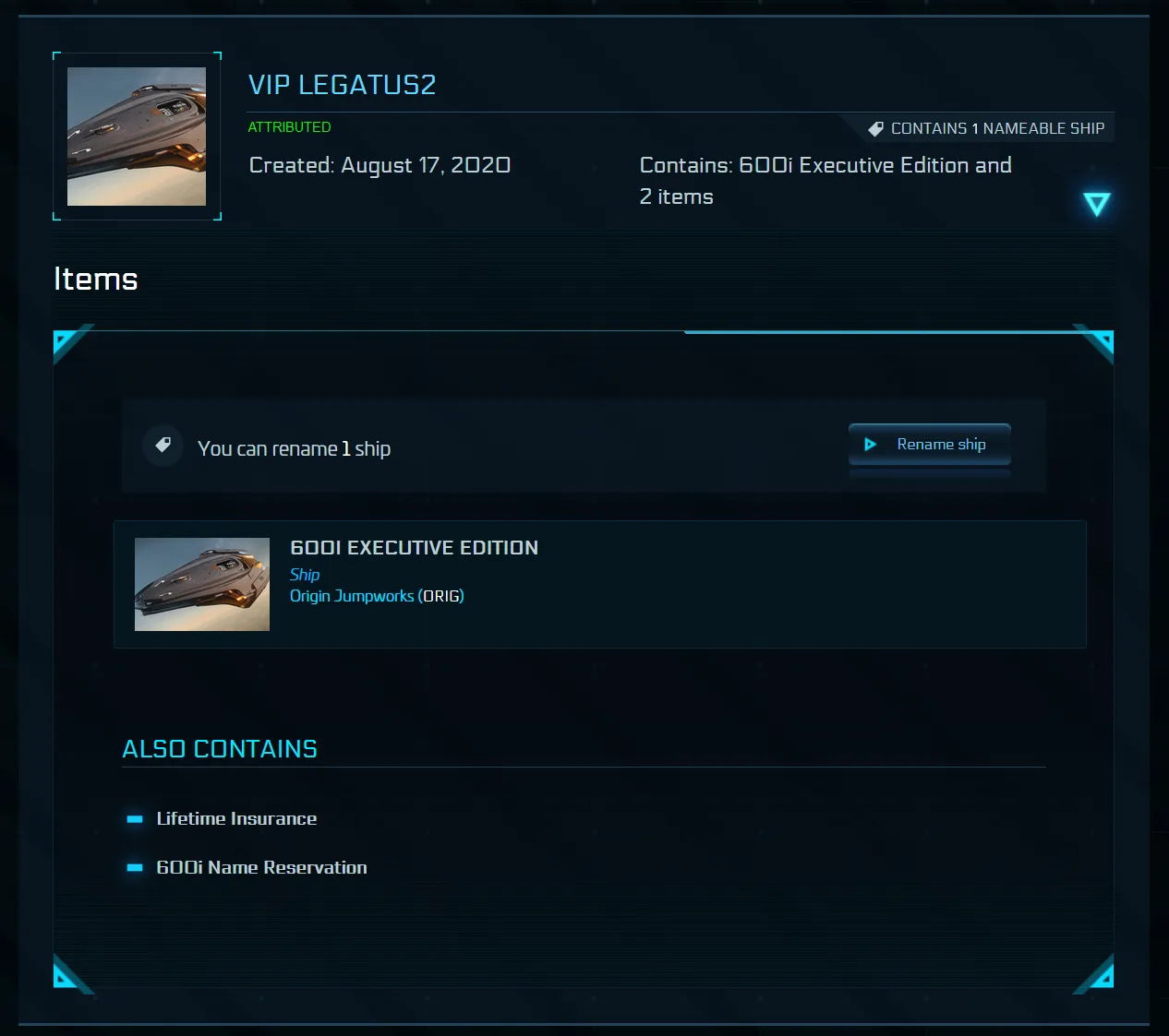 Star Citizen Legatus Navium Account – Javelin (LTI)   Idris-P or Kraken   Rare Collectibles