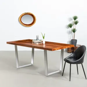 Straight Cut Acacia Wood Table with Chrome U Legs/Natural Colour