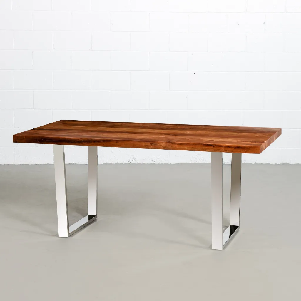 Straight Cut Acacia Wood Table with Chrome U Legs/Natural Colour