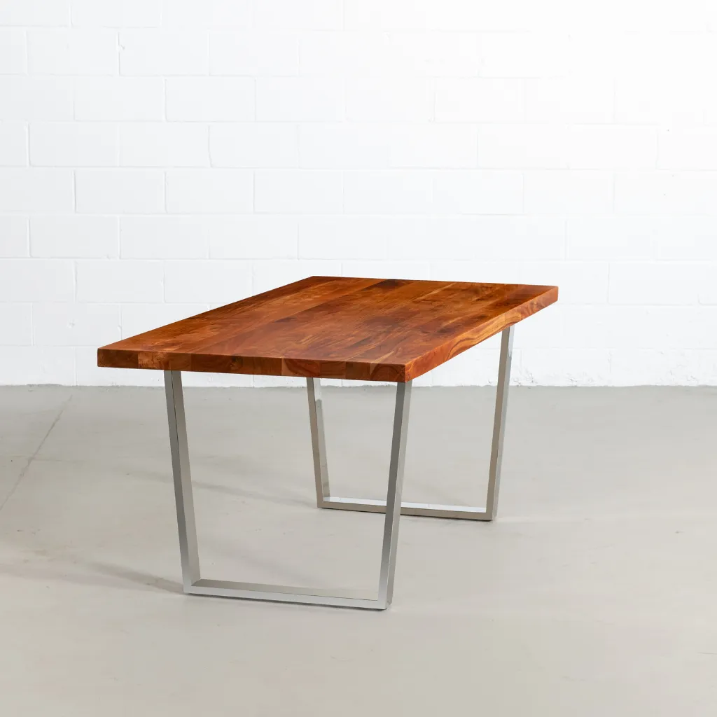 Straight Cut Acacia Wood Table with Chrome U Legs/Natural Colour