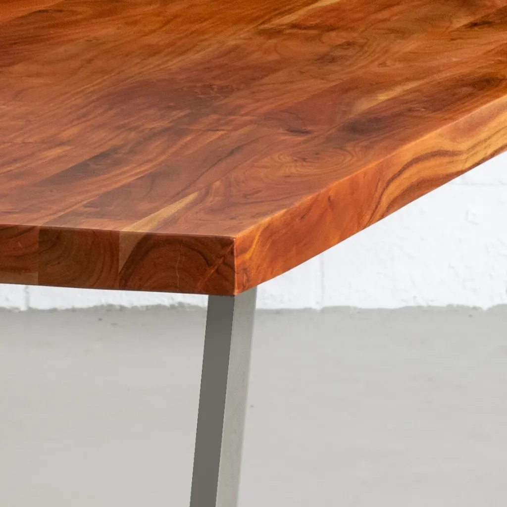 Straight Cut Acacia Wood Table with Chrome U Legs/Natural Colour