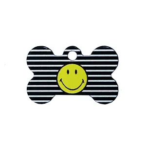 Striped Smiley Face Pet ID Tag - Small Bone