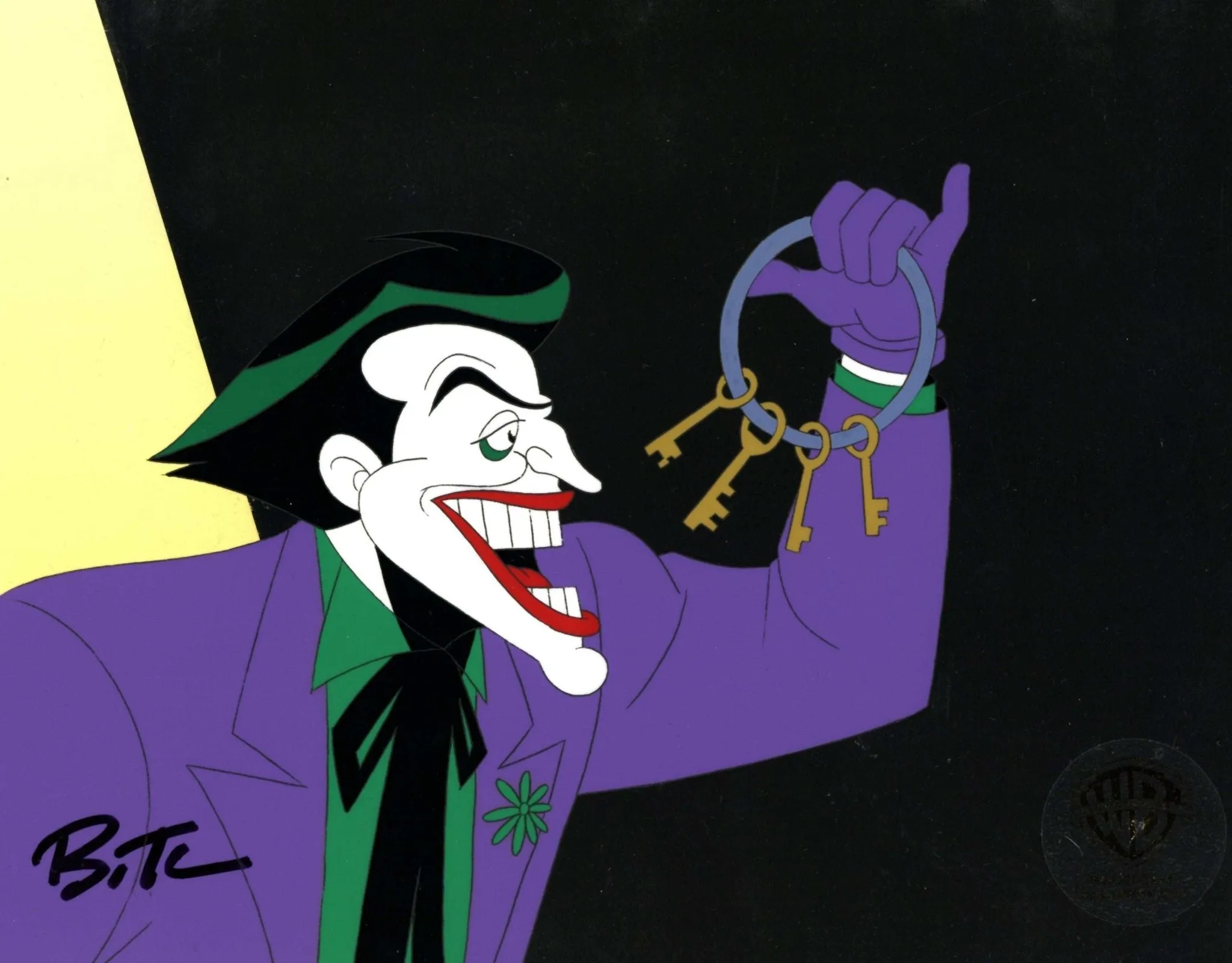 The New Batman Adventures Original Production Cel On Original Background Signed by Bruce Timm: Joker